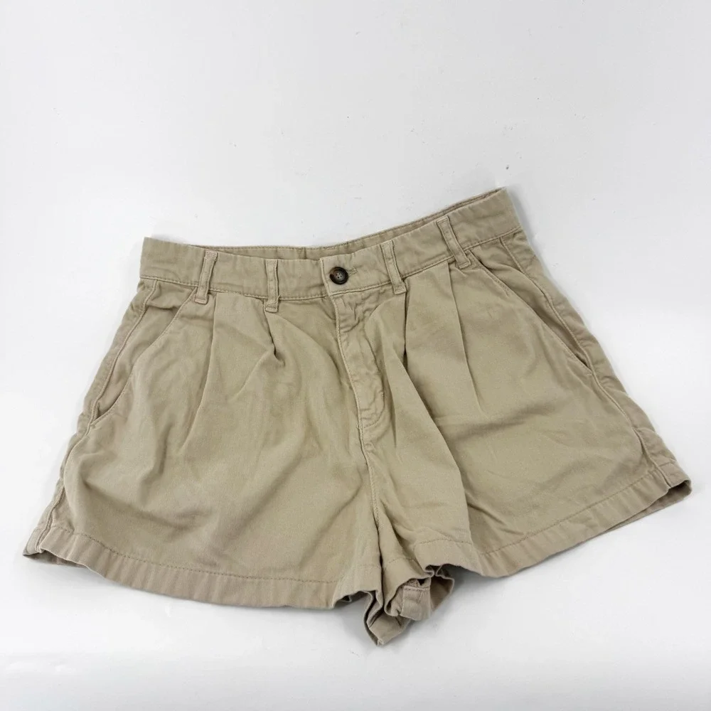Free People Tan Pleated Chino Shorts High Waisted Khaki Size 10‎